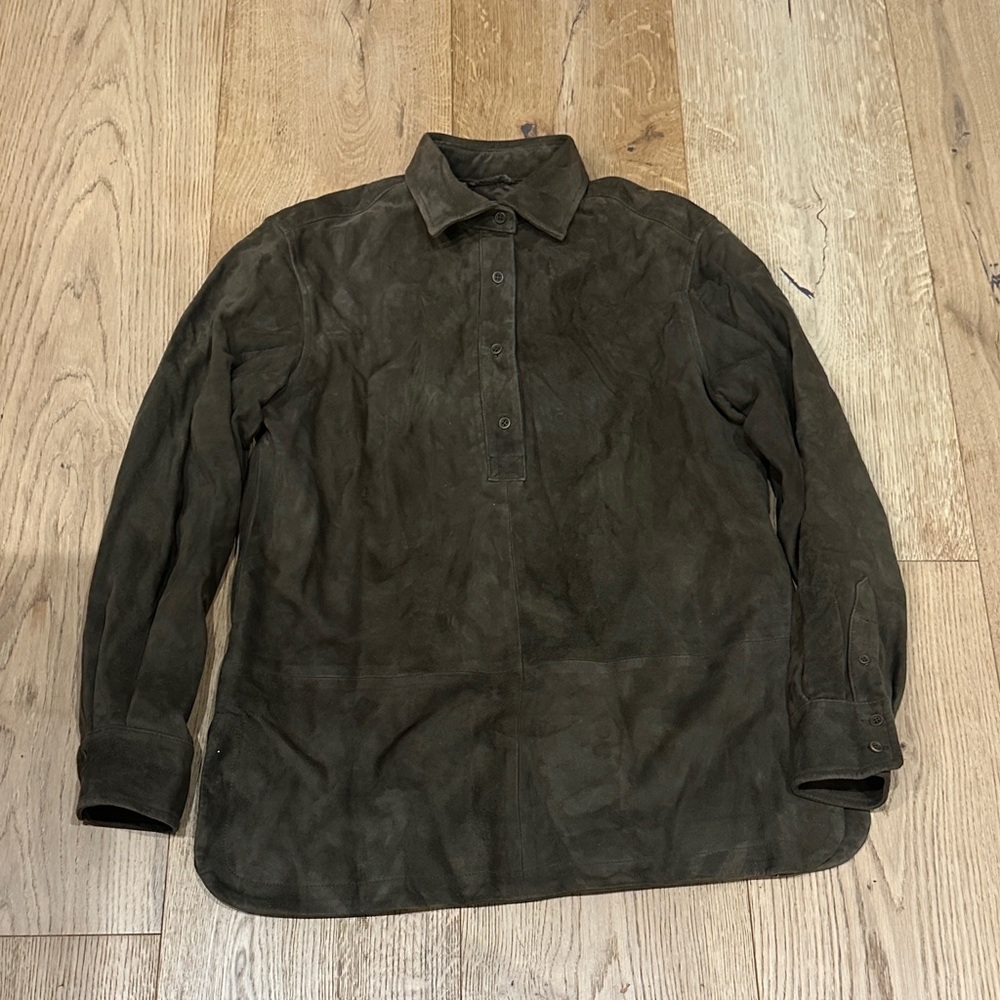 Faconnable Goatskin Leather Shacket Jacket Olive Green Brown M Men’s